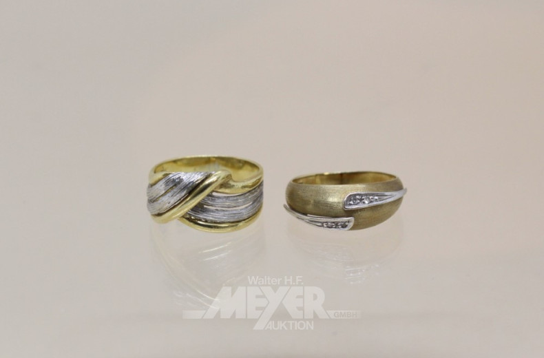 2 Damenringe, 585er GG, Ringgröße: 52,