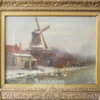 Gemälde, ''winterl. Landschaft mit Mühle''