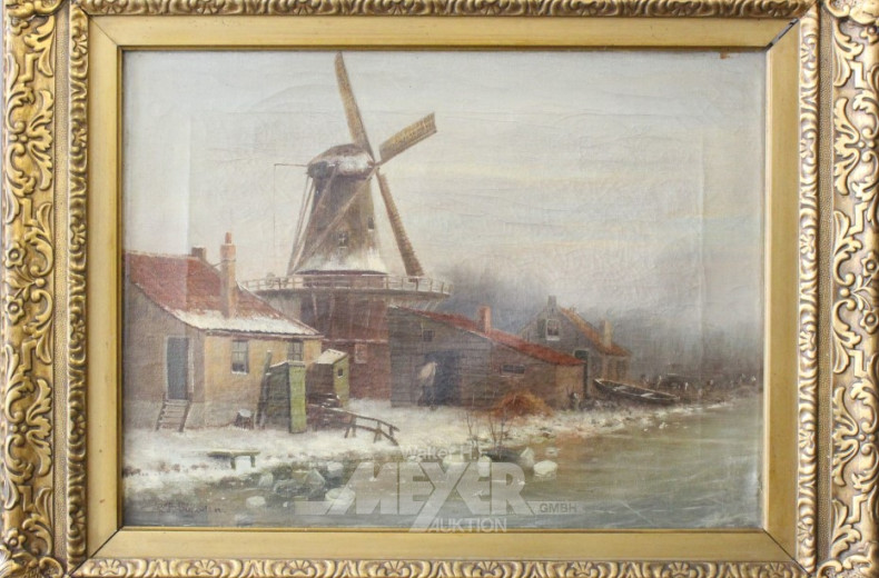 Gemälde, ''winterl. Landschaft mit Mühle''