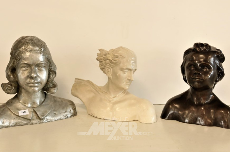 3 versch. Büsten, u.a. Bronze