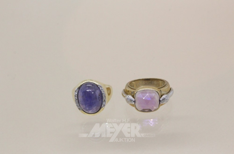 2 Damenringe, 375er GG, besetzt mit