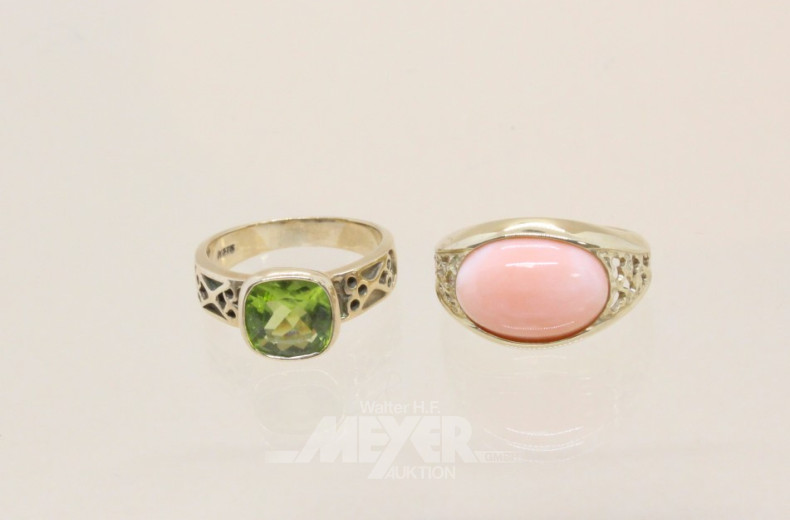 2 Damenringe, 375er GG, besetzt mit