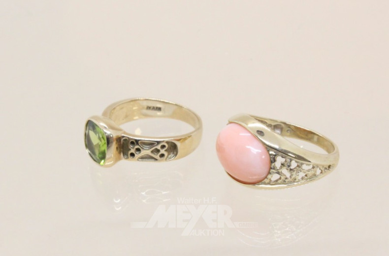 2 Damenringe, 375er GG, besetzt mit