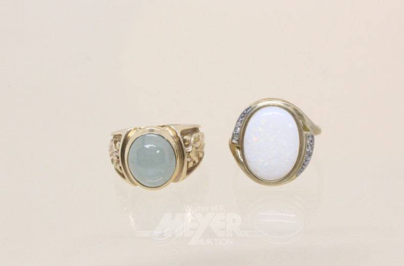 2 Damenringe, 375er GG, besetzt mit