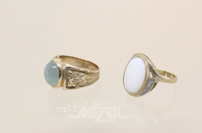 2 Damenringe, 375er GG, besetzt mit