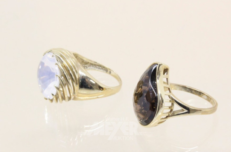 2 Damenringe, 375er GG, besetzt mit