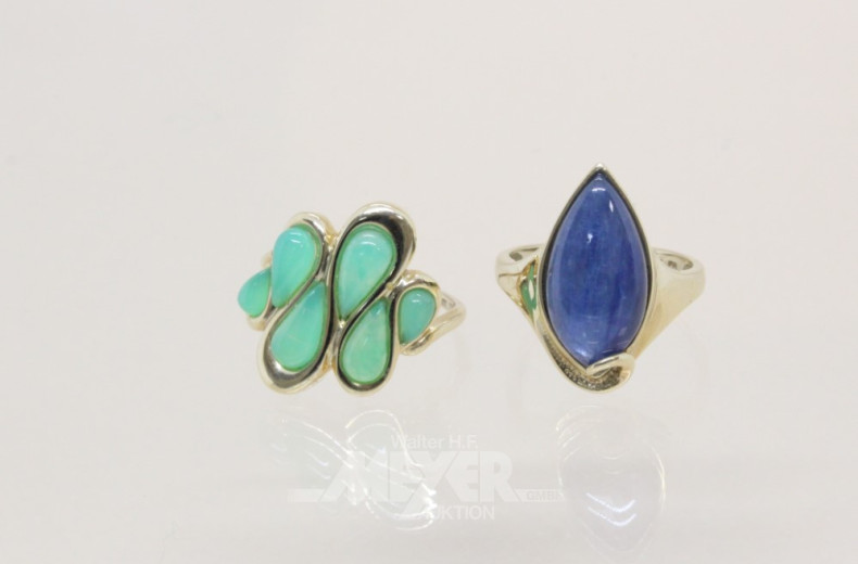 2 Damenringe, 375er GG, besetzt mit