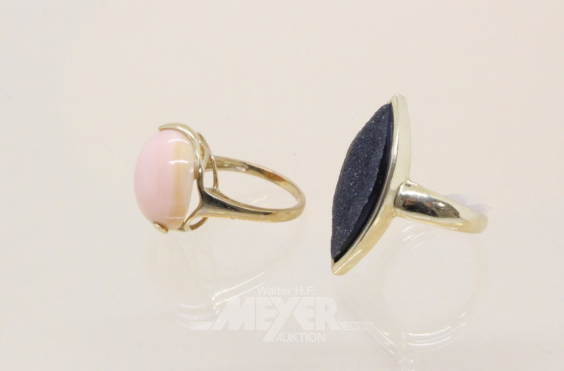 2 Damenringe, 375er GG, besetzt mit