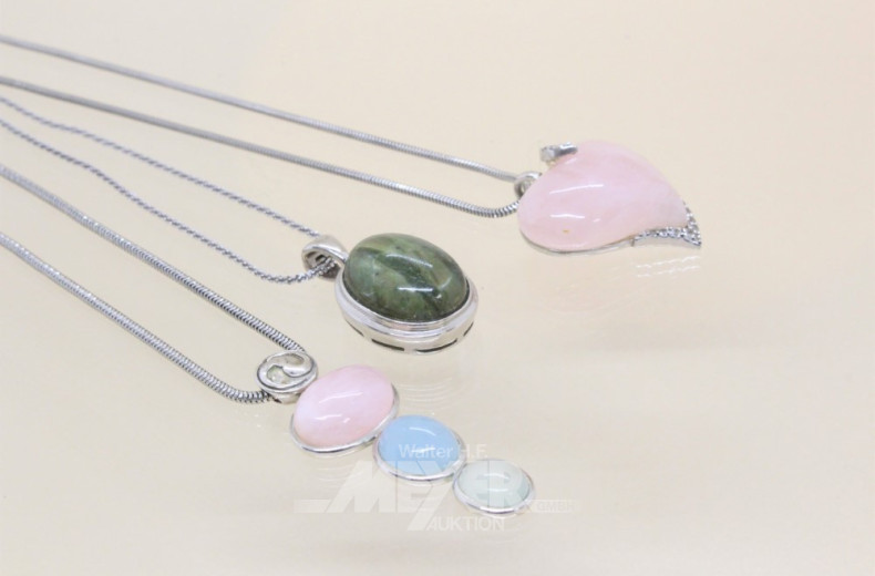 3 Ketten, Silber mit Anhängern