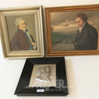 2 Drucke und 1 Zinnwandplakette ''Schubert''