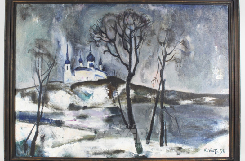 Gemälde ''Winterlandschaft mit Kirche''