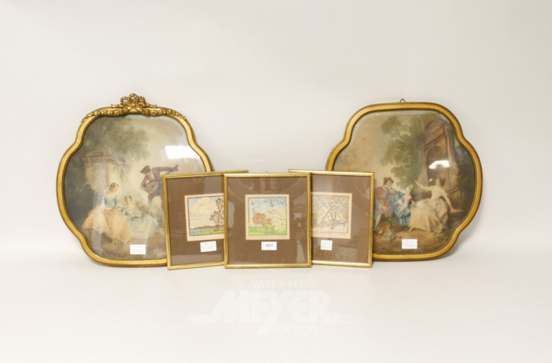 3 Holzschnitte ''Landschaft-Häuser'',