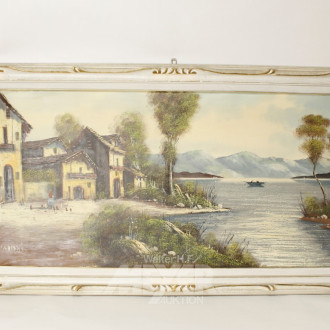 Gemälde ''Dorfansicht am Gebirgssee''