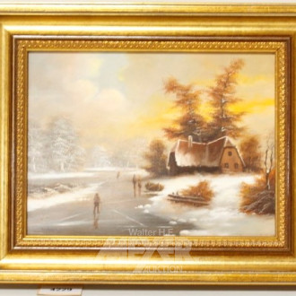 kl. Gemälde ''Winterl. Eisvergnügen''