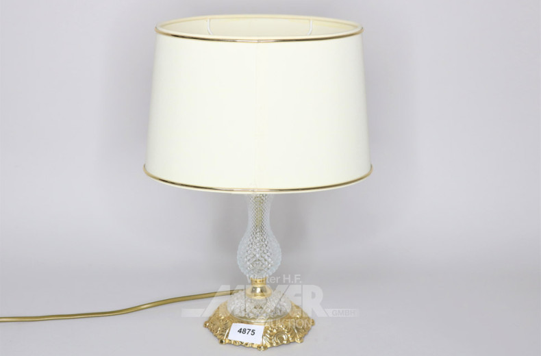 Tischlampe, Glasfuß mit goldfarbenem