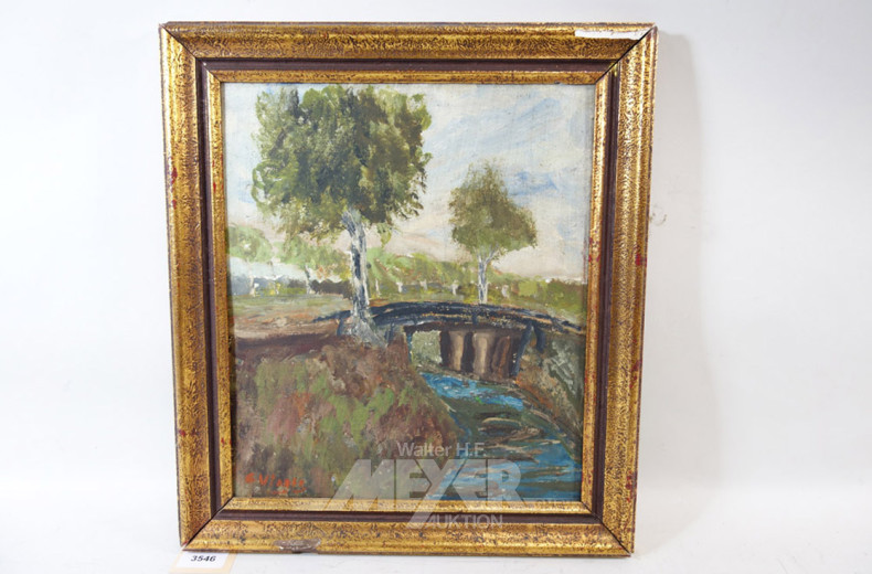Gemälde ''Brücke mit Birkenallee''