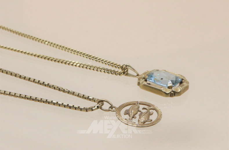 2 Ketten, 333er GG, mit Anhänger,