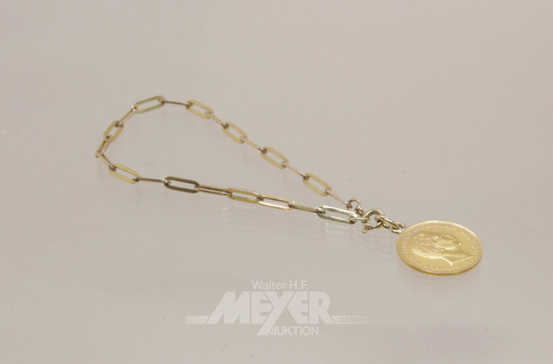 Armband, 333er GG, mit Münzanhänger