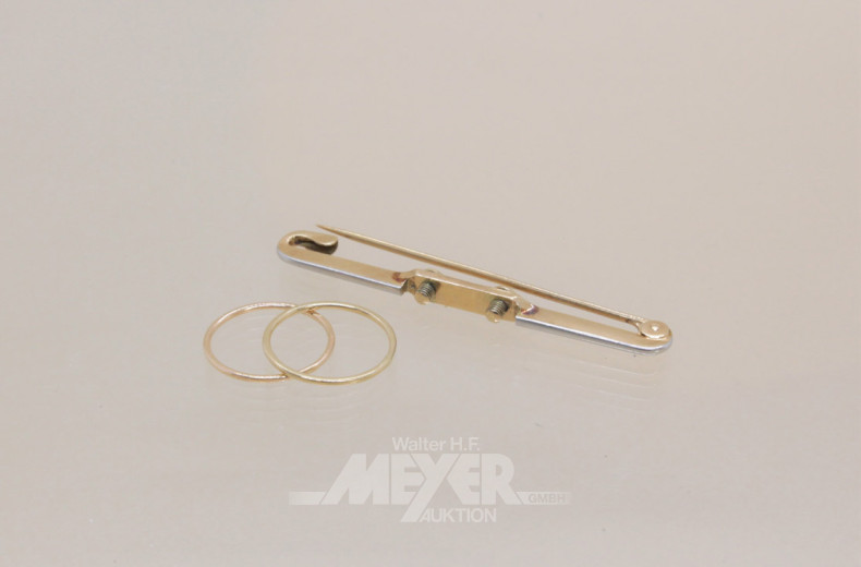 Anstecknadel, 585er GG, mit 2 kl. Ringen