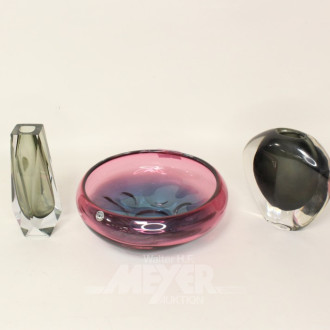 3 Teile Kristall: 2 Vasen und 1 Schale