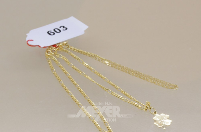 3 Armbänder, 585er GG, ca. 4 g