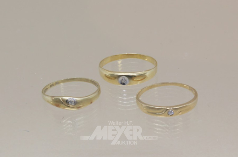 3 Damenringe, 585er GG, Ringgröße: 57,