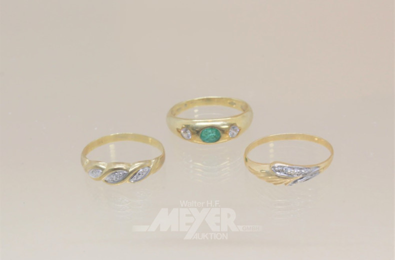 3 Damenringe, 585er GG, Ringgröße: 57,60