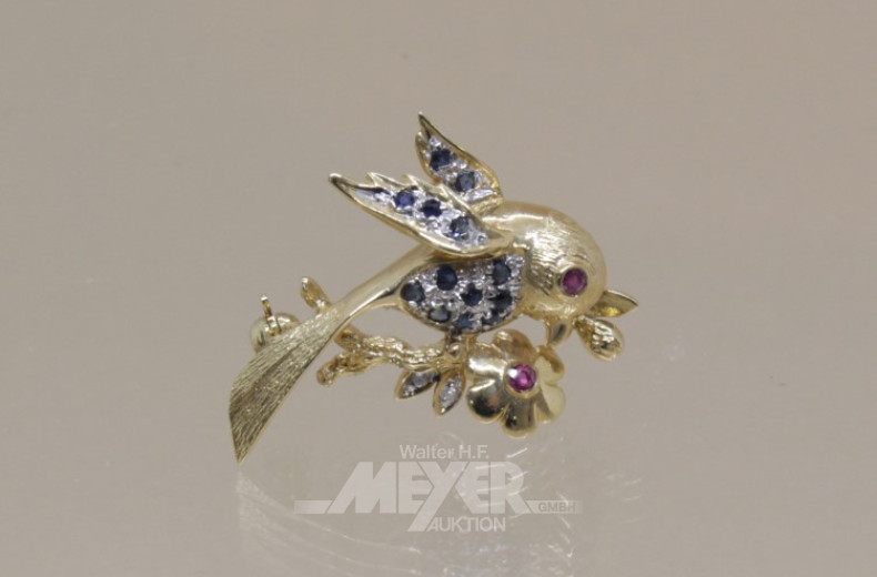 Brosche ''Vogel'', 585er GG, besetzt mit