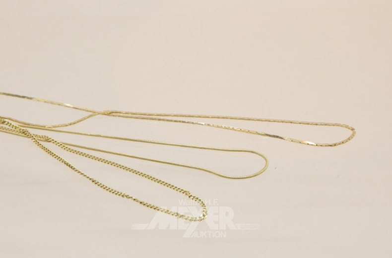 3 zarte Halsketten, 585er GG,