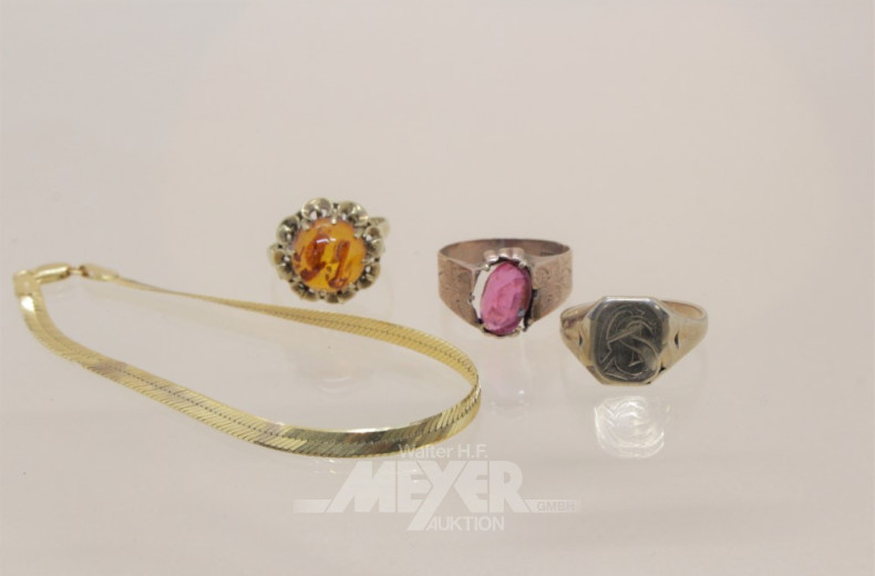 Armband und 3 Ringe, jw. 333er GG