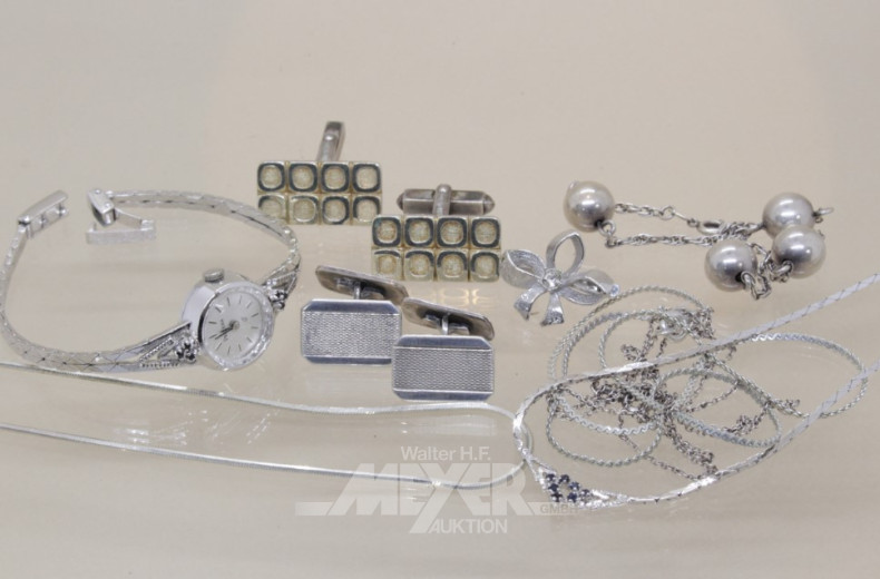 Posten Silberschmuck, u.a.: Armbanduhr,