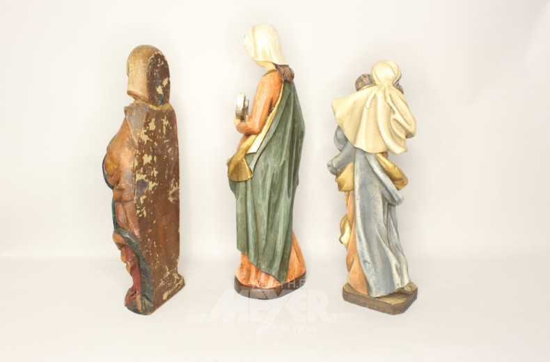 3 Holzschnitzfiguren ''Madonnen'', neuzeitl.