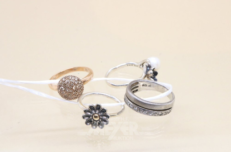 4 Damenringe, Silber