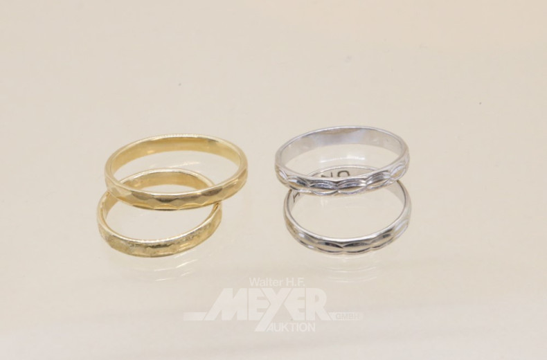 4 Trauringe, 585er GG + WG, ca. 10 g