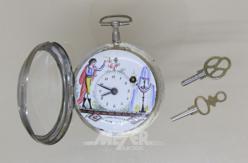 Spindeltaschenuhr mit bemaltem