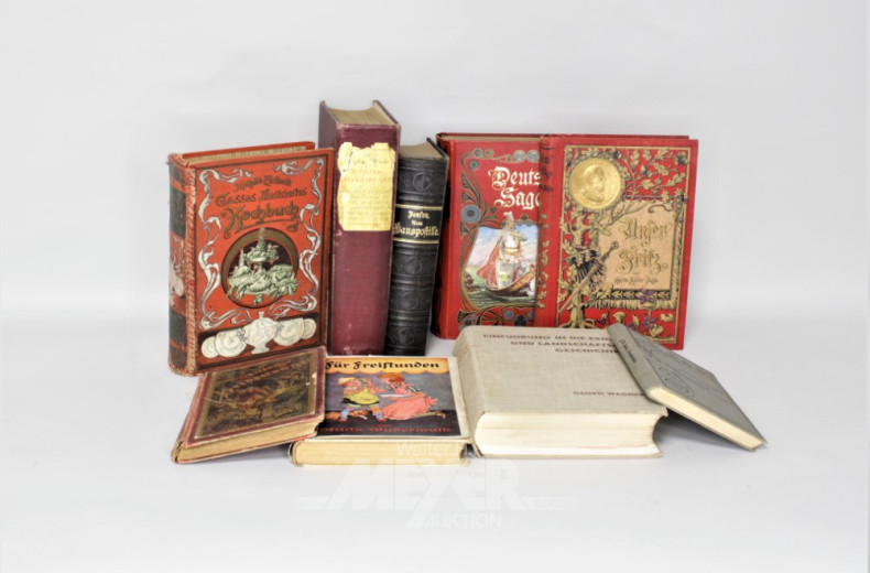 23 antike Bücher: Kochbücher, Naturkunde,