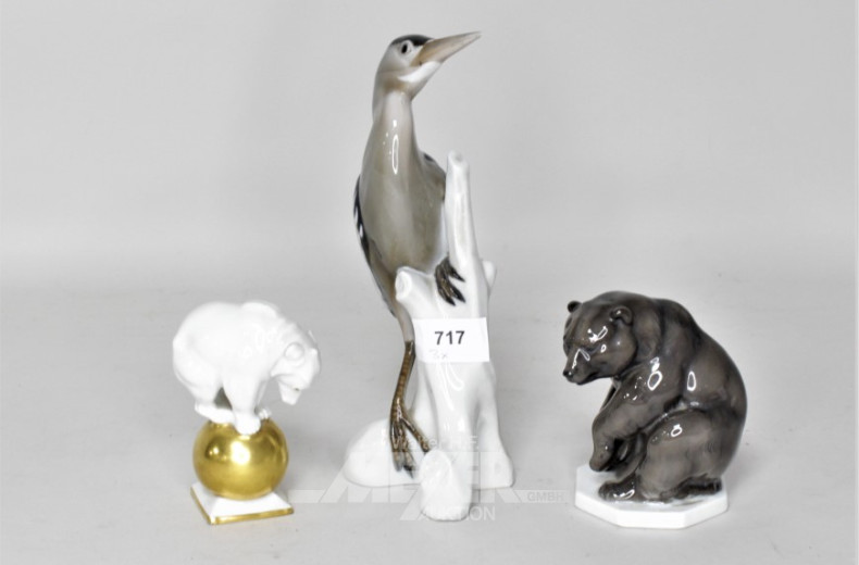 3 Porz.-Figuren ''Bären / Fischreiher''