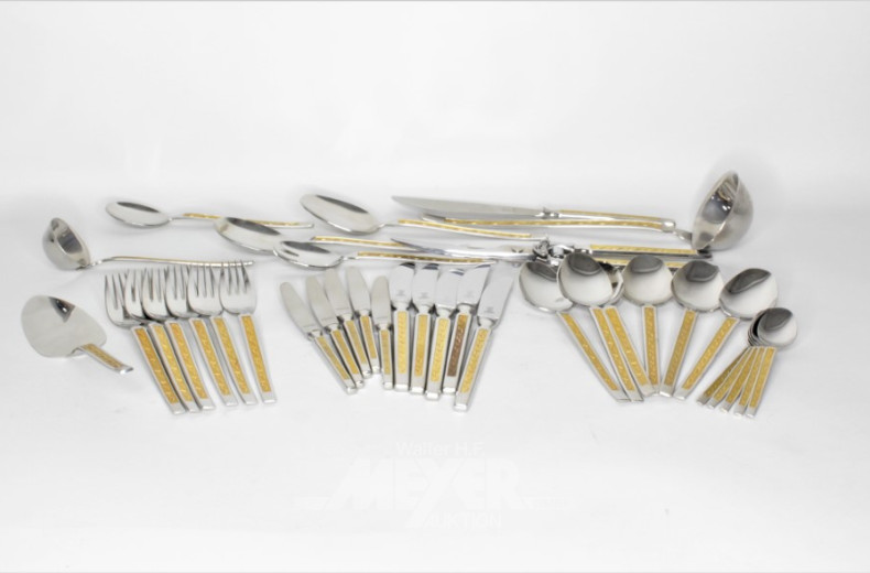Posten Besteckteile, goldfarbenes Dekor