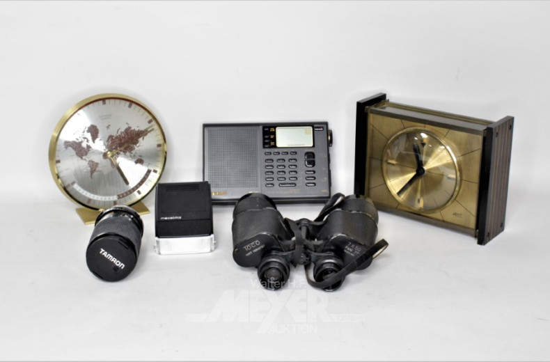 Posten: Fernglas, Radio, 2 Tischuhren,