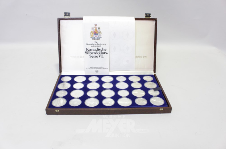 Kassette mit 28 kanad. Silberdollar,