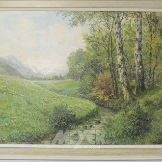 Gemälde ''Landschaft mit Birken u. Bach''