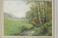 Gemälde ''Landschaft mit Birken u. Bach''