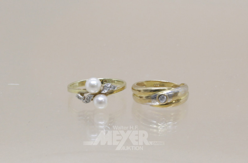 2 Damenringe, 333er GG, u.a. besetzt mit