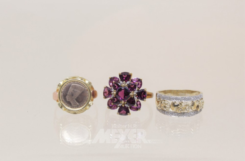 3 Damenringe, 333er GG,