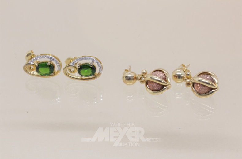 2 Paar Ohrstecker, 333er GG, besetzt mit