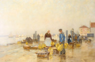 Gemälde ''Auf dem Fischmarkt'',