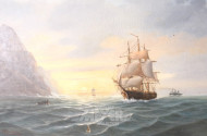 Gemälde ''Schiffe vor Küste'',
