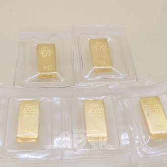 5 Goldbarren DEGUSSA, je ca. 20 g