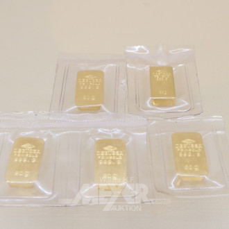 5 Goldbarren DEGUSSA, je ca. 20 g