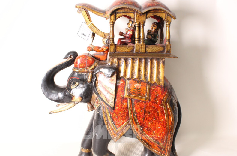 gr. Holzfigur, Elefant, farbig